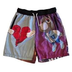 Kanye West Graduation Bear 808s Heartbreak Graphic Shorts Mens Small Y2K Multi